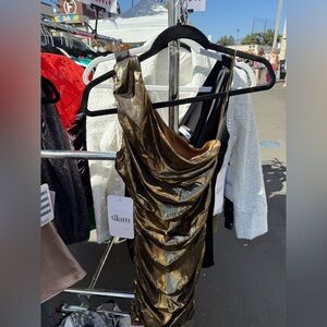 Glam Metallic Gold Ruched Dress